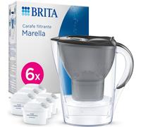 Carafe Filtrante BRITA MAXTRA Marella, 6 cartouches Pure Performance | Graphite, 2,4 L, BRITA Memo, couvercle rabattable, réduit* des impuretés, certains PFAS**, chlore et métaux