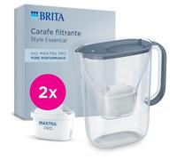 Carafe filtrante BRITA - Style Essential Bleu minéral - Capacité 2,4L dont 1,4L d'eau filtrée - 2 filtres Maxtra Pro Pure