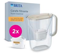 Carafe filtrante BRITA - Style Essential Sable - Capacité 2,4L dont 1,4L d'eau filtrée - 2 filtres Maxtra Pro Expert anti-tartre