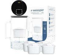 Carafe filtrante en verre Wessper D2 Borosilicate FutureFlow 3 L Noir + 5x filtre à eau Aquamax