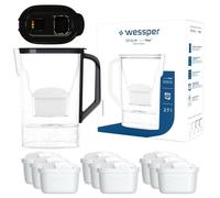 Carafe filtrante Wessper D3 SLIM FutureFlow 2,7 L noir avec filtre à eau et compteur intelligent à LED + 10x Filtre Wessper Aquamax