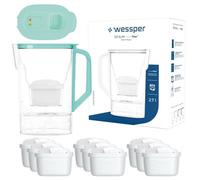 Carafe filtrante Wessper D3 SLIM FutureFlow 2,7 L vert avec filtre à eau et compteur intelligent à LED + 10x Filtre Wessper Aquamax