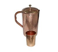 Carafe indienne en cuivre pur avec 1 gobelet en verre pour la guérison ayurvédique, contenance 1,5 l
