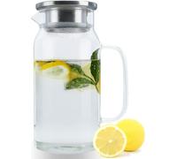Carafe Intirilife en CLARE - Pichet de 1,2l en verre borosilicaté avec anse et couvercle résistant à la chaleur convient aux boissons chaudes et froides, thé, café, eau, etc.