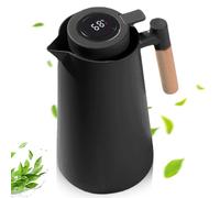 Carafe Isotherme 1L avec Indicateur de Température, Pichet Thermos à Café et Thé à Double Paroi, Doublure en Verre, Poignée en Bois, Gardant les Boissons Chaudes et Froides, pour Maison Bureau Hôtel