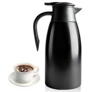 Carafe isotherme 2L, thermos pour cafetière, cafetière en acier inoxydable avec poignée et bec verseur, carafe à double paroi isolée sous vide, pour le bureau et la maison (noir)