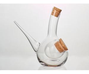 Carafe porrón rafraîchisseur artisanale en verre soufflé 50 ompartiment à glaçons indépendant - bec fin - double bouchon en liège - apéritif & cocktails