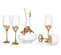 Carafe red Wine Decanter 1000mlHand Blown Crystal 5 Piece Set Outline in Gold Aerator Pourer Bottle Breather Gift Box
