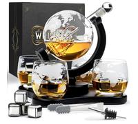 Carafe Whisky Globe 900 ml - 4 Verres à Whisky - 4 Pierres à Whisky - Bec Verseur - WHISISKEY