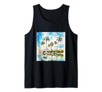 Caraïbes Island Paradise Aquarelle Palmiers Beach Art v2 Débardeur