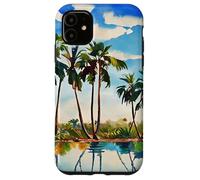 Caraïbes Tropical Island Palm Trees Aquarelle Beach Art v1 Coque pour iPhone 11