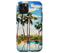 Caraïbes Tropical Island Palm Trees Aquarelle Beach Art v1 Coque pour iPhone 11 Pro