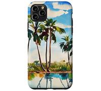 Caraïbes Tropical Island Palm Trees Aquarelle Beach Art v1 Coque pour iPhone 11 Pro Max