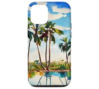 Caraïbes Tropical Island Palm Trees Aquarelle Beach Art v1 Coque pour iPhone 12/12 Pro
