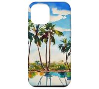 Caraïbes Tropical Island Palm Trees Aquarelle Beach Art v1 Coque pour iPhone 12 Pro Max
