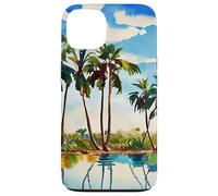 Caraïbes Tropical Island Palm Trees Aquarelle Beach Art v1 Coque pour iPhone 13