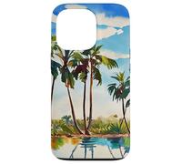 Caraïbes Tropical Island Palm Trees Aquarelle Beach Art v1 Coque pour iPhone 13 Pro