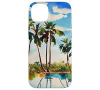 Caraïbes Tropical Island Palm Trees Aquarelle Beach Art v1 Coque pour iPhone 14 Plus