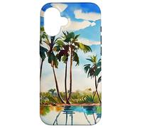 Caraïbes Tropical Island Palm Trees Aquarelle Beach Art v1 Coque pour iPhone 16