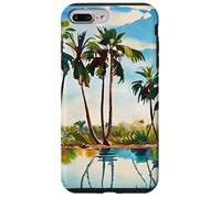Caraïbes Tropical Island Palm Trees Aquarelle Beach Art v1 Coque pour iPhone 7 Plus/8 Plus