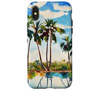 Caraïbes Tropical Island Palm Trees Aquarelle Beach Art v1 Coque pour iPhone X/XS