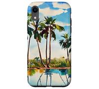 Caraïbes Tropical Island Palm Trees Aquarelle Beach Art v1 Coque pour iPhone XR
