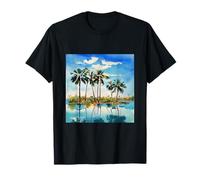 Caraïbes Tropical Island Palm Trees Aquarelle Beach Art v1 T-Shirt