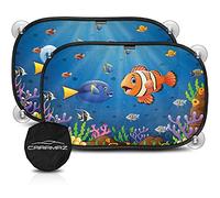CARAMAZ Pare-Soleil Voiture bébé avec Protection UV certifiée, Universel 48 x 30 cm, 2 pièces Pare-Soleil, avec ventouses