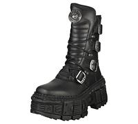 CARAMBAShop NEW ROCK Bottes Femme Plateforme Boucles Fermeture Éclair Noir TANK Metallic Collection Black Woman Boots M.WALL373-S1, Noir , 37 EU