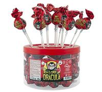 Caramelos Cerdán - Bonbon Géant à Bâton Dracula | Goût Cerise Remplis de Chewing-gum | Sans Gluten et sans Allergènes | Fêtes & Halloween | Pot 45 unités