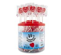 Caramelos Cerdán - Sucettes en Forme de Cœur sans Sucre, Saveur Cerise | Bonbon Dur sans Gluten ni Allergènes | Idéal pour la Saint-Valentin et les Anniversaires | Pot de 125 Unités