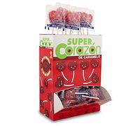 Caramelos Cerdán - Sucettes Géantes Super Cœur Saveur Cerise | Bonbon Dur sans Gluten ni Allergènes | Idéal pour Fêtes, Saint-Valentin et Anniversaires | Boîte 80 Unités