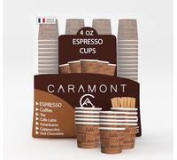 Caramont,4 Oz 400 Espresso Gobelets en Carton avec Agitateurs en Bois,Écologique et Jetables,Résistant à la Chaleur,Carton de Qualité,Idéal pour Toutes Les Boissons Chaudes ; Café,Thé,Chocolat etc.