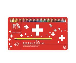 Caran d'Ache 1285.740 Crayon de couleur Swisscolor avec boîte en métal, paquet de 40
