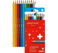 CARAN D'ACHE Crayons de couleur Swisscolor Aquarelle étui carton 12 pièces