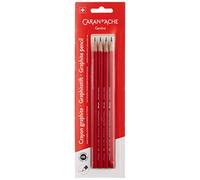 Caran d'Ache d´Ache 0341.372, 106230 Lot de 4 crayons d'écolier en bois avec motif edelweiss Rouge 14 cm