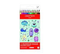 Caran d'Ache Kawaii Swisscolor Crayons de couleur solubles dans l'eau Boîte en carton avec 12 couleurs assorties, monstres, dessin d'enfants, coloriage, crayon d'art, école, fournitures de papeterie