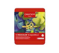 Caran d'Ache Neocolor II Lot de 10 pastels de cire solubles dans l'eau Édition spéciale 50 ans - Boîte de 10 couleurs, crayons de coloriage artistiques, cadeau pour les amateurs d'art, essentiels pour
