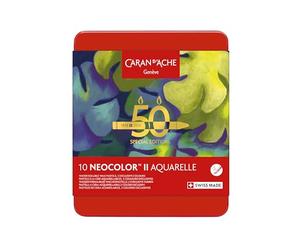 Caran d'Ache Neocolor II Lot de 10 pastels de cire solubles dans l'eau Édition spéciale 50 ans - Lush - Boîte de 10 couleurs, crayons de coloriage artistiques, cadeau pour les amateurs d'art