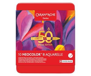Caran d'Ache Neocolor II Lot de 10 pastels de cire solubles dans l'eau Édition spéciale 50 ans - Pop - Boîte de 10 couleurs, crayons de coloriage artistiques, cadeau pour amateurs d'art, essentiels