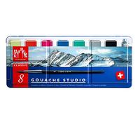 Caran d'Ache Gouache Set 7 Pans – Fabrication traditionnelle, résistante à la lumière, avec pinceau