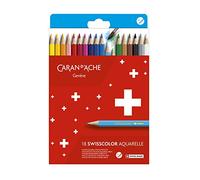 Caran d'Ache Swisscolor 1285.818 Lot de 18 crayons de couleur solubles dans l'eau dans une boîte