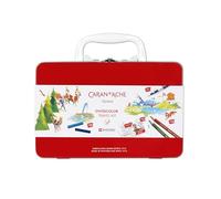 Caran d'Ache Swisscolor 3000.223 Kit de voyage en métal rouge avec système de fermeture en métal et poignée en plastique blanc