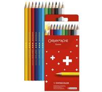 Caran d'Ache Swisscolor Étui en carton avec 12 crayons de couleur imperméables