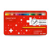 Caran d'Ache Swisscolor Set de 40 Crayons Couleur Aquarellables, Bois, Neuf