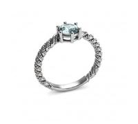 CaratYogi 925 Bague en Argent Sterling Antique Aigue-Marine Naturelle Mars Birthstone Bague de fiançailles pour Les Femmes Taille:63