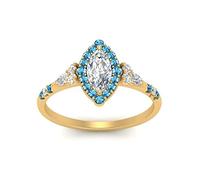 CaratYogi Bague de fiançailles Halo Edwardian plaqué Or Jaune Topaze Bleue Naturel Marquise façonner Petites bagues de fiançailles réglage des Broches Taille 57