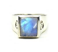CaratYogi Bague pour Homme en Pierre de Lune Naturelle audacieuse en Argent Sterling 925 avec Pierre précieuse de Mariage Bague de fiançailles Pierre de Naissance Bijoux Taille de la Bague : W