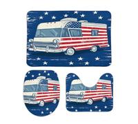 Caravane Vintage du 4 Juillet Tapis De Bain 3 Pièces Absorbant Tapis WC Durable Carpettes De Toilette pour Intérieur Douche Chambre À Coucher