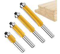 Carbide 4Pcs Set, Router Bits, 4Pcs Set Yellow for Wood Laminate Board Edge Trimming Template Routing DIY Woodworking Projects Cabinet Making Furniture Building Home Improv